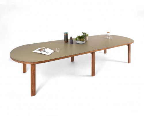 Shot 7 Pil Table OCo Walnut and Possum green 2 piece straight on props SQUARE